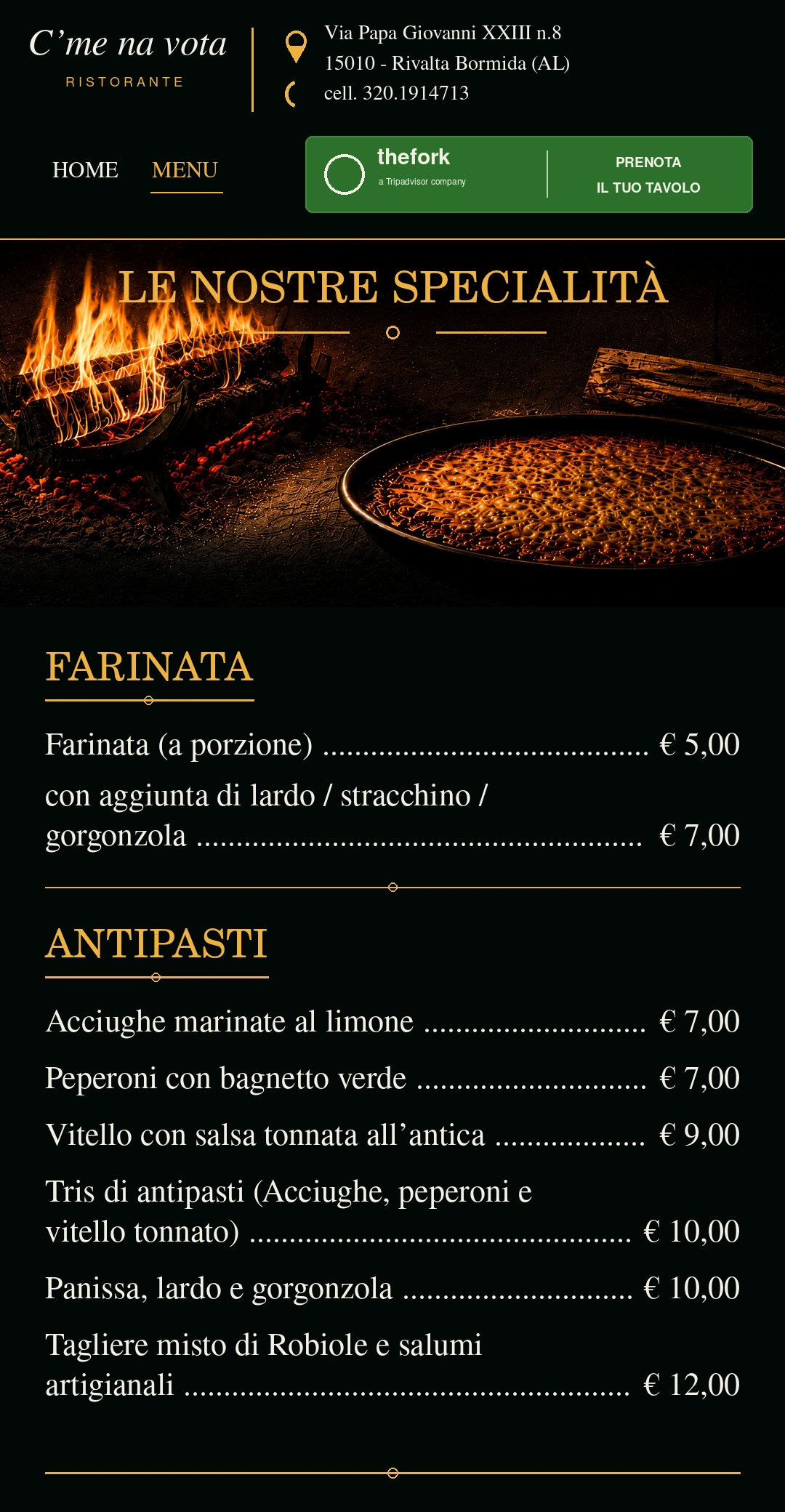 Menu - Specialità, farinata e antipasti