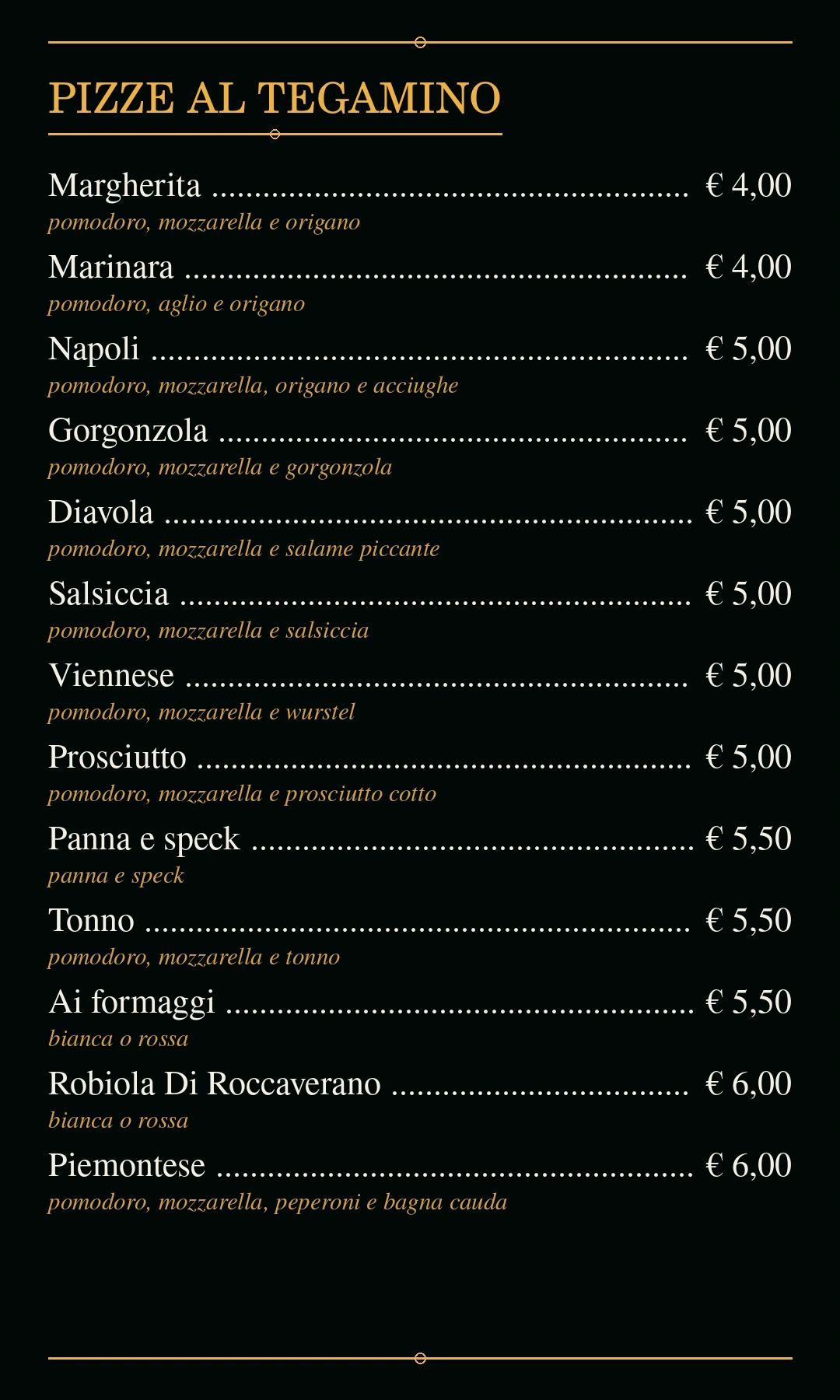 Menu - Pizze al tegamino
