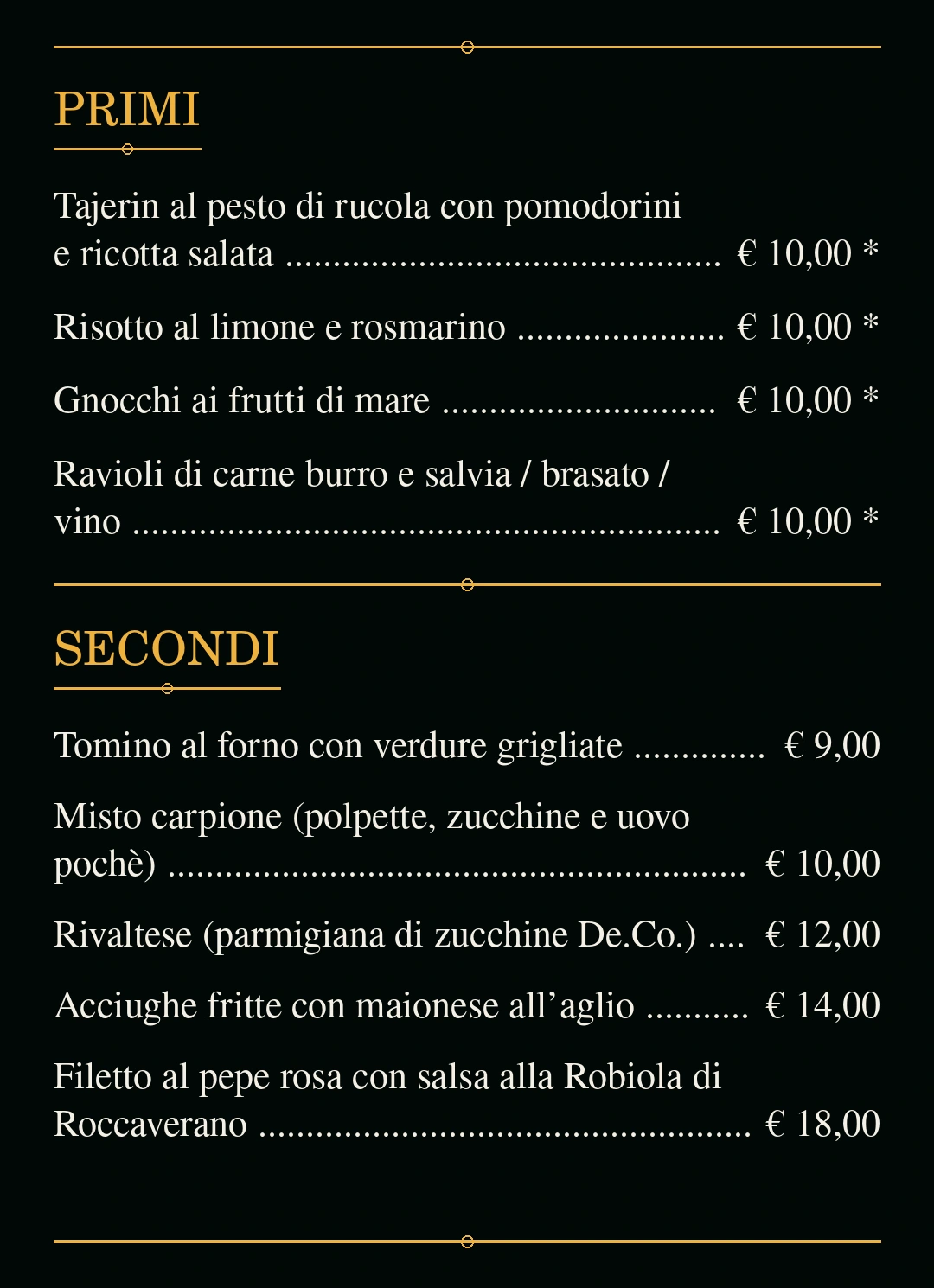 Menu - Primi e secondi